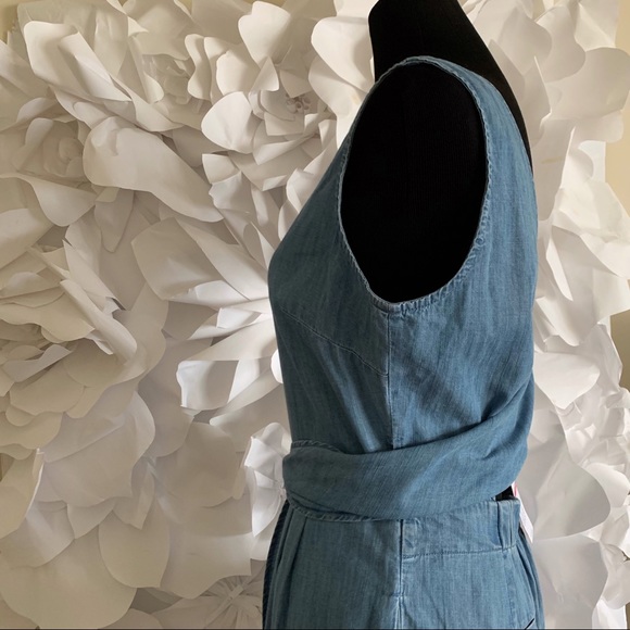 J. Crew Chambray Wrap Dark Matter Blue Denim Tie Jumpsuit NWT - Picture 6 of 8